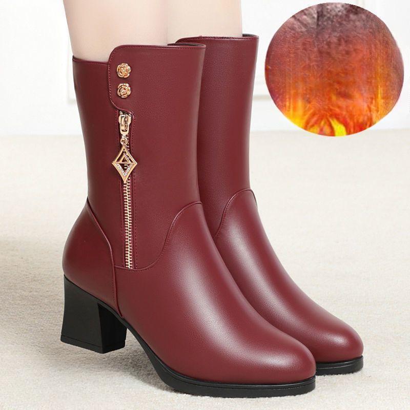 Зимние мягкие хлопковые туфли женские плюшевые длинные сапоги теплые сапоги на высоком каблуке до колена для верховой езды сапоги среднего каблука удобные