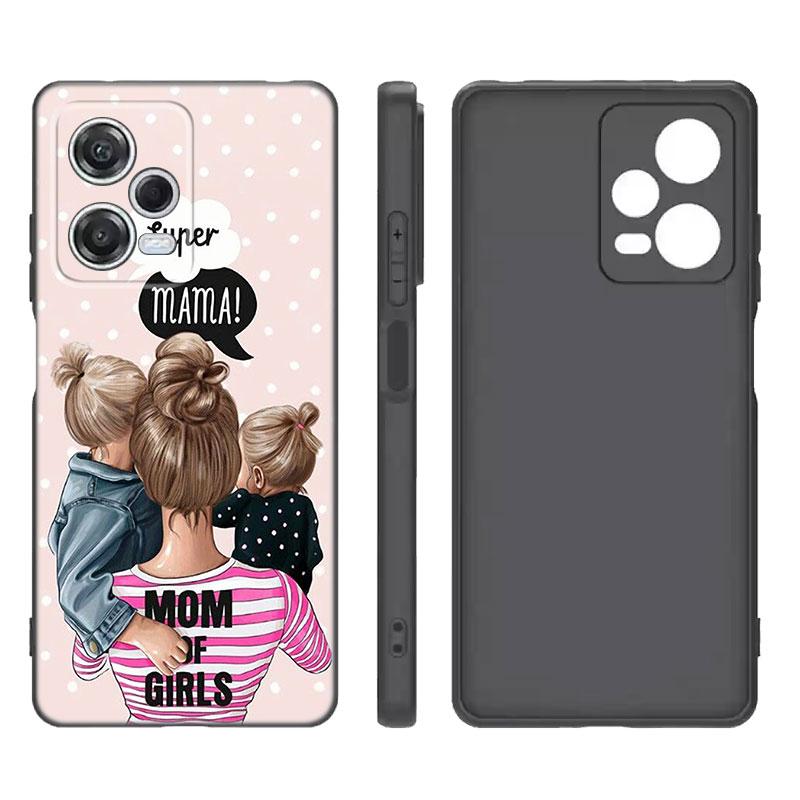 Super Mom Baby Girl Boy Black Silicone Phone Case For Xiaomi Redmi Note 9 10 11 11S 11T 12 13 Pro 5G Plus 9S 10S 12S