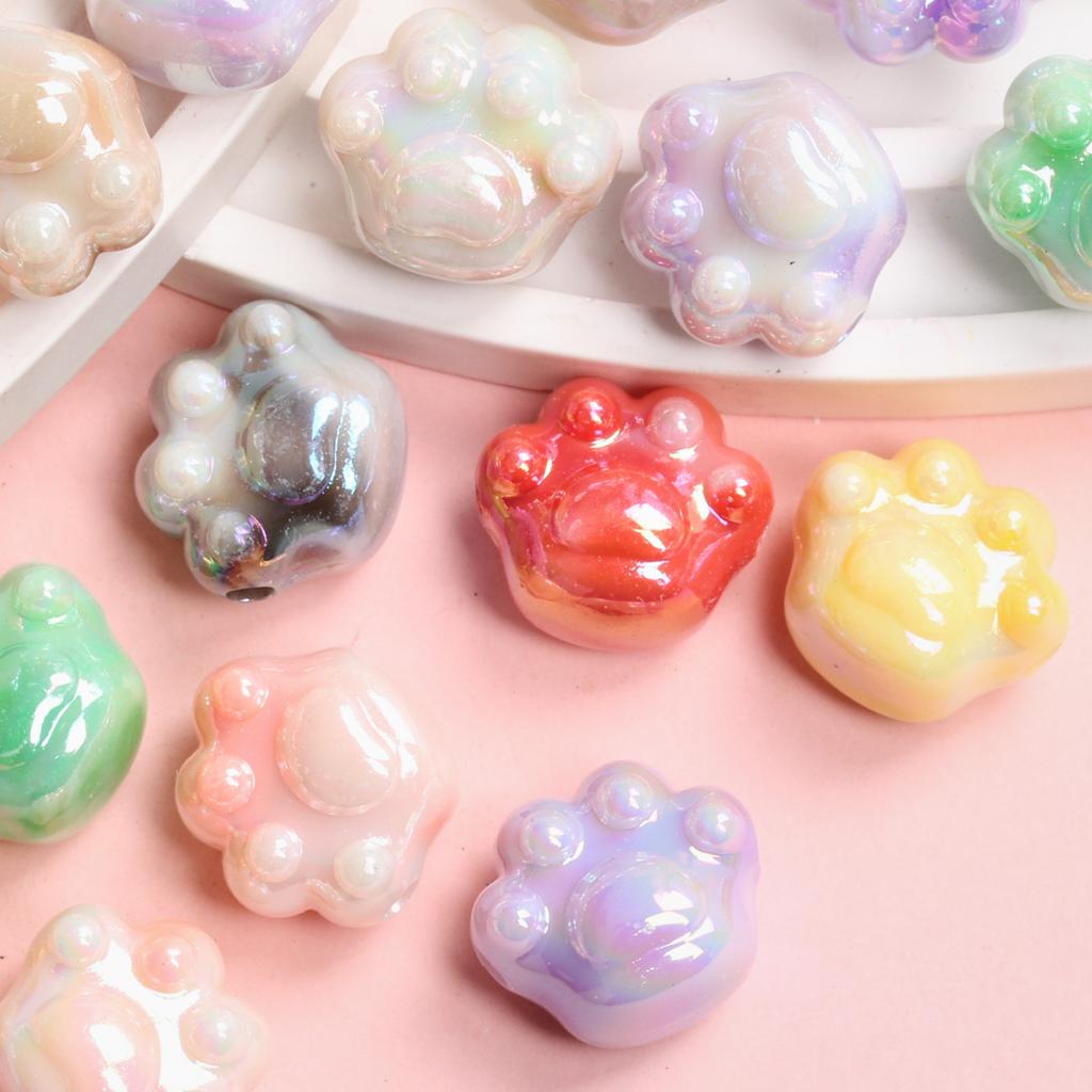 Fashion Bracelet Necklace UV Dazzle Two-color Cat Paw Beads 10pcs DIY Jewelry Accessories Acrylic Beaded Material