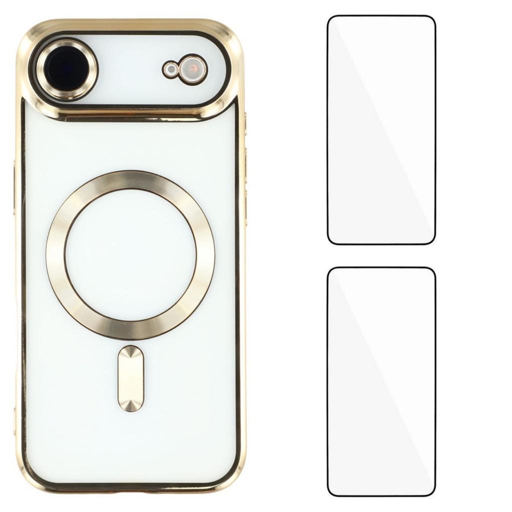 For iPhone 17 Air Magnetic Case WANLONFENG Electroplated TPU Cover with Lens Film+2Pcs Tempered Glass