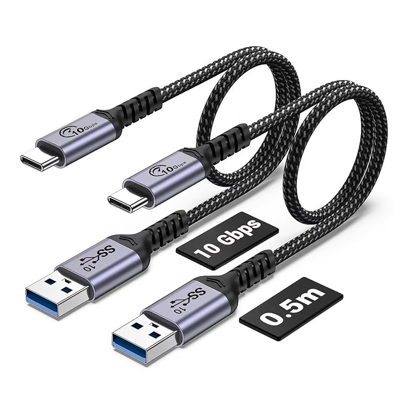 50 Cm USB C Data Cable 10 Gbps 2 Pack, SUMPK 3.1 Cable Type C 3 A Fast Charging Data Transmission Line for Samsung Galaxy S 21 10 9 Note Compatible