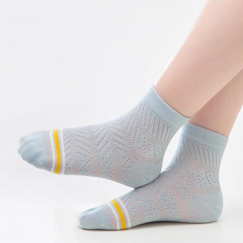 5 пар летних сетчатых носков для детей, мальчиков, модные полосатые носки средней длины, тонкие дышащие спортивные носки, детская обувь для детей 2-12 лет