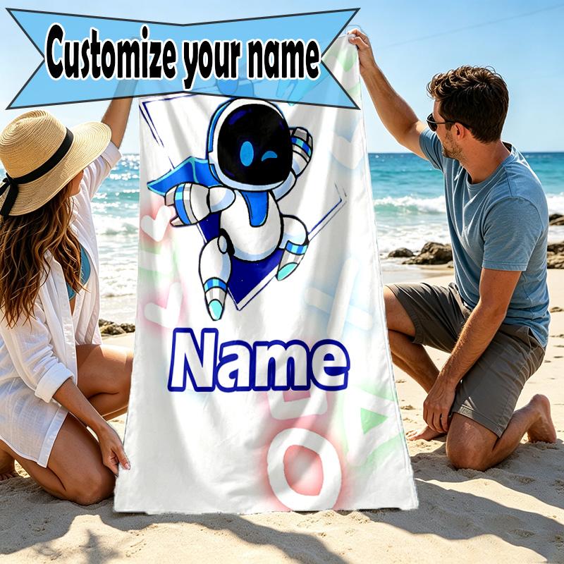 Custom Name Personalized Cosmic Bot Crew Print Beach Towel, for Trip Camping Beach Party Home Decor, Birthday Gift for Family & Friends