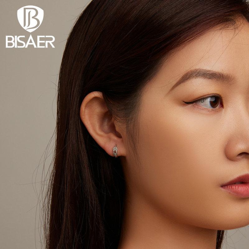 Bisaer Серьги-клипсы из стерлингового серебра 925 пробы с простым узлом для женщин, подарок на день рождения, изысканные ювелирные изделия
