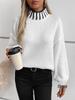 Cozy Striped High-Neck Pullover Sweater for Women - Loose Fit, Plus Size, Perfect for Autumn & Winter