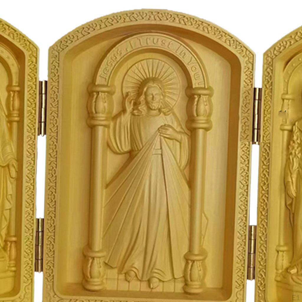Wood Carving Ornament Holy Figurine Handcarved Catholic Decorative Three Open Boxes for Gift