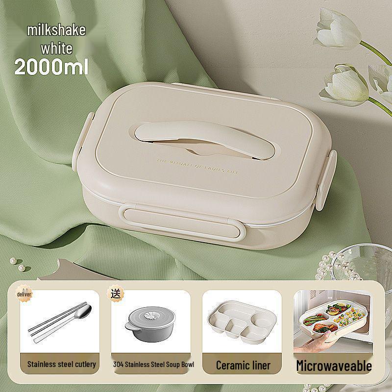 Insulated Ceramic & Stainless Steel Bento Box: Microwave-Friendly Lunch Box for Office & School, Divided for Easy Meal Storage.
