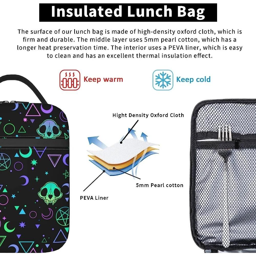Символы Черепа Изолированная сумка для ланча со съемной ручкой-пряжкой, портативный термо-ланчбокс, многоразовая сумка-тоут для женщин и мужчин