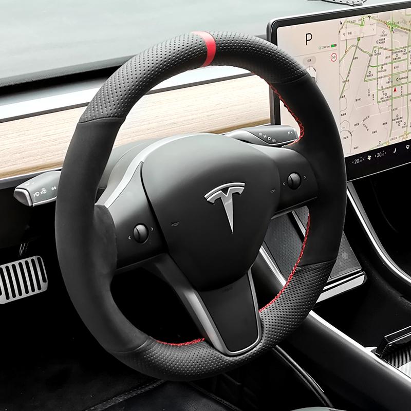 Для Tesla modelS model X Model 3 DIY кожаный замшевый чехол на руль, чехол на колесо автомобиля, интерьер