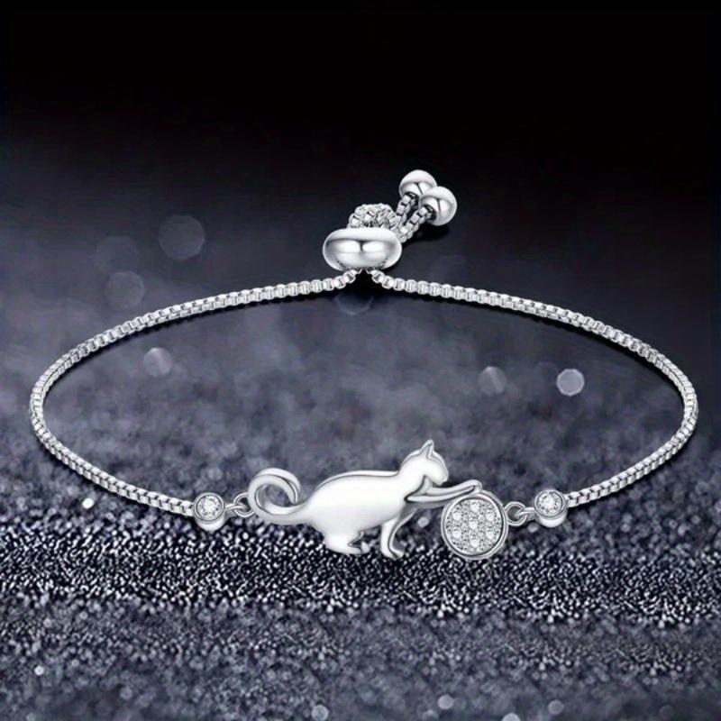 Ladies925Silver Cube Cat Pendant Bracelet Elegant jewelry featuring a playful dancing cat is perfect as a bracelet gift for women on both everyday