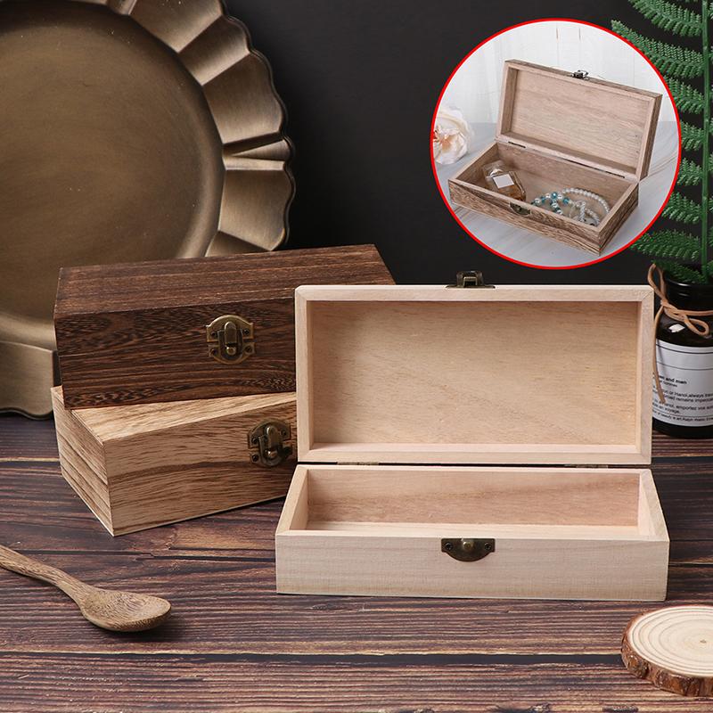 Retro Jewelry Box Desktop Natural Wood Clamshell Storage Decoration Wooden