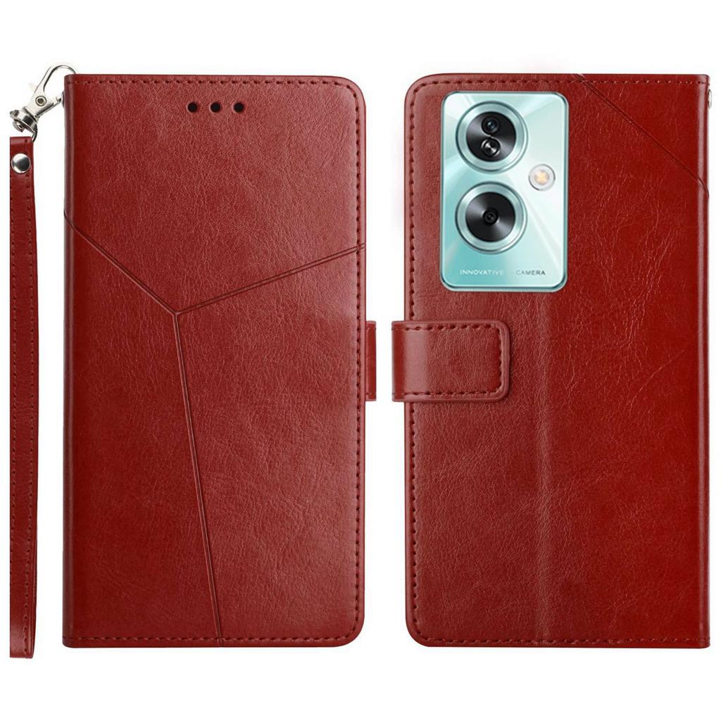 HT01 Кожаный чехол для телефона Oppo A59 5G с подставкой-кошельком и принтом Y-образной линии