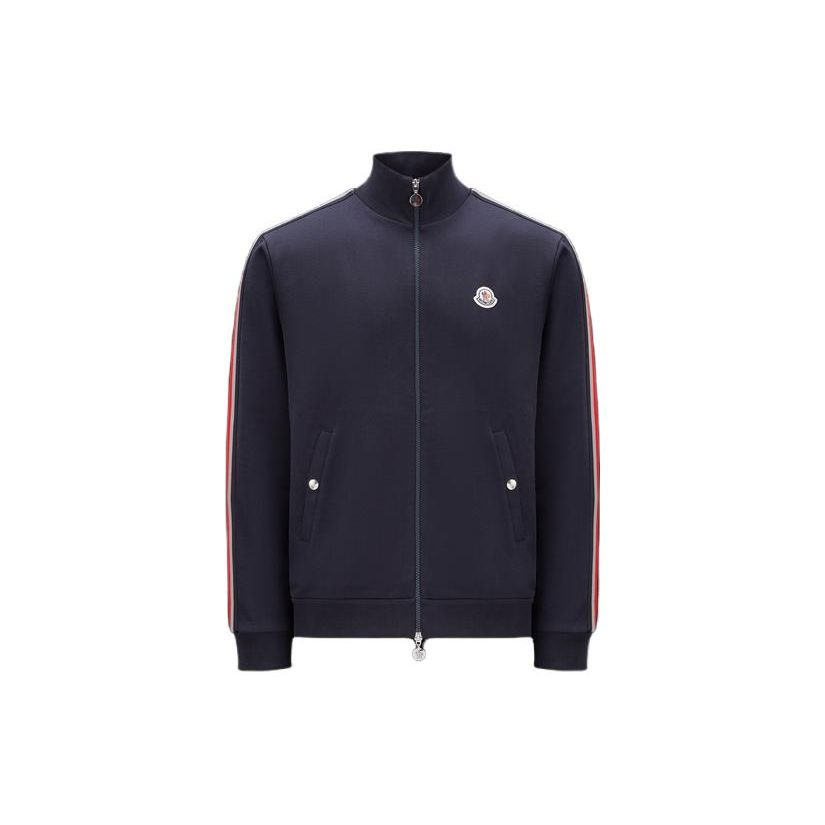 Moncler Striped Letter Pattern Stand Collar Zip Loose Long Sleeve Sweatshirt Men sweatshirt Navy-Blue I10918G00052V8162778