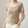 Women Solid Color Round Neck Slim Fit Short Sleeve Casual Basic T Shirt