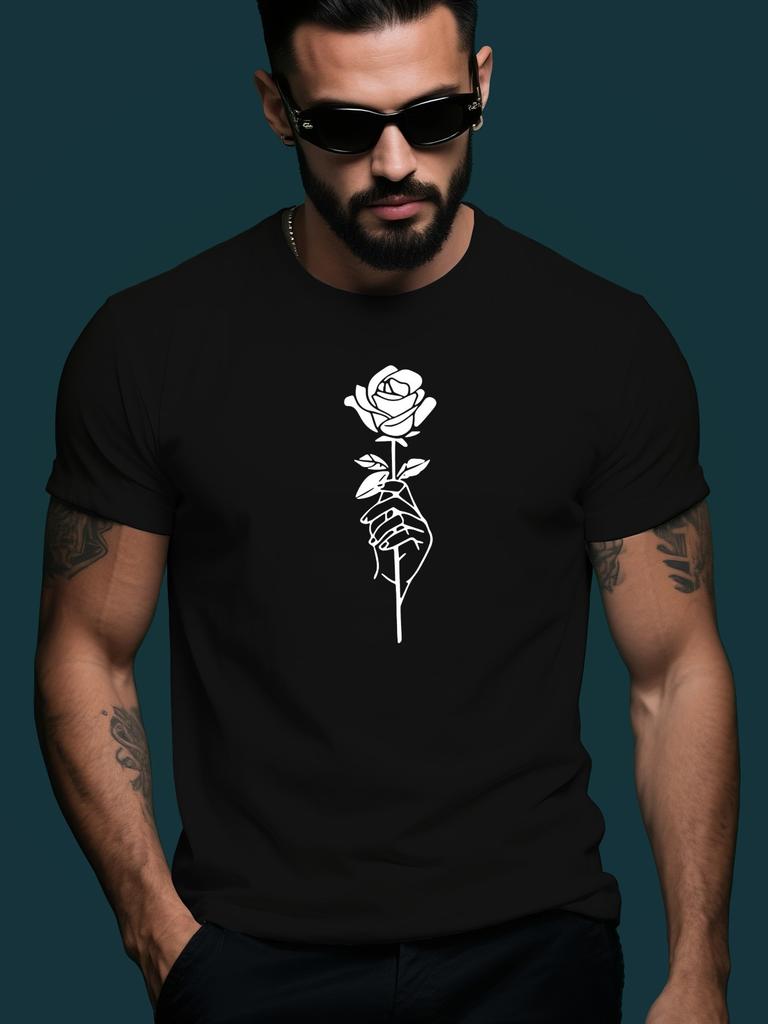 Dark Gray Tshirt - Minimalist Rose Graphic Tee