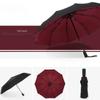 Dark Red Windproof Double Layer Resistant Umbrella Fully Automatic Rain Men Women 10K Male Large Umbrellas Parasol