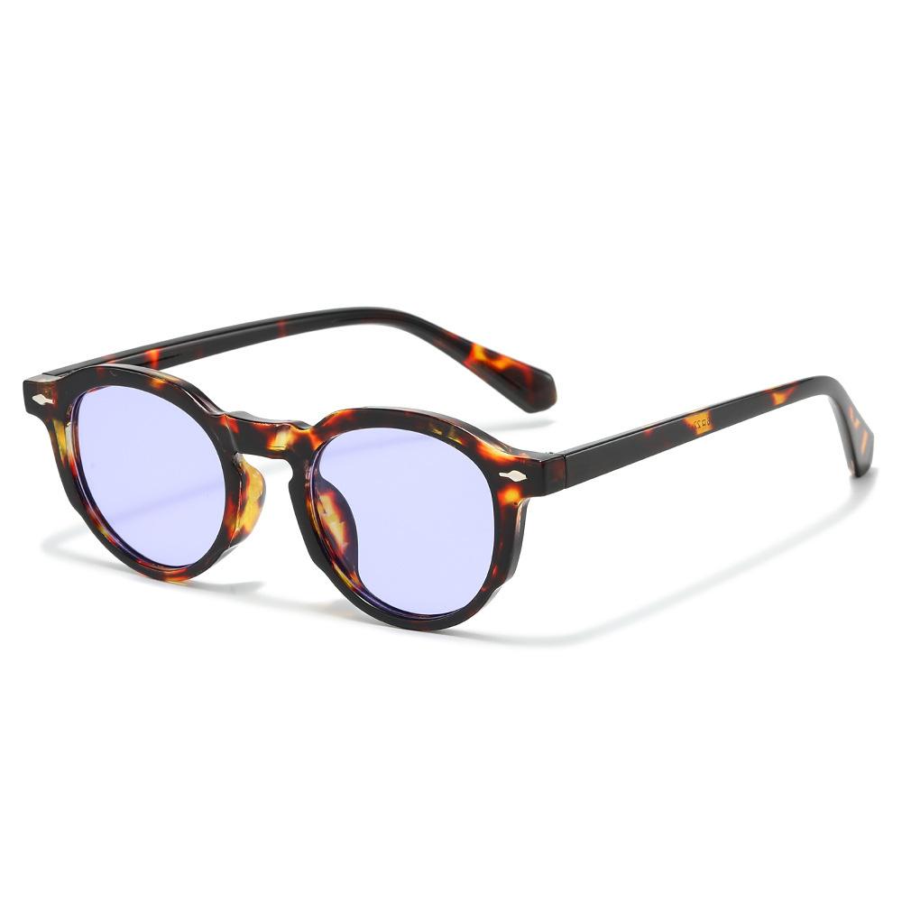 New round street fashion sunglasses, European and American retro simple metal tooth PC sunglasses