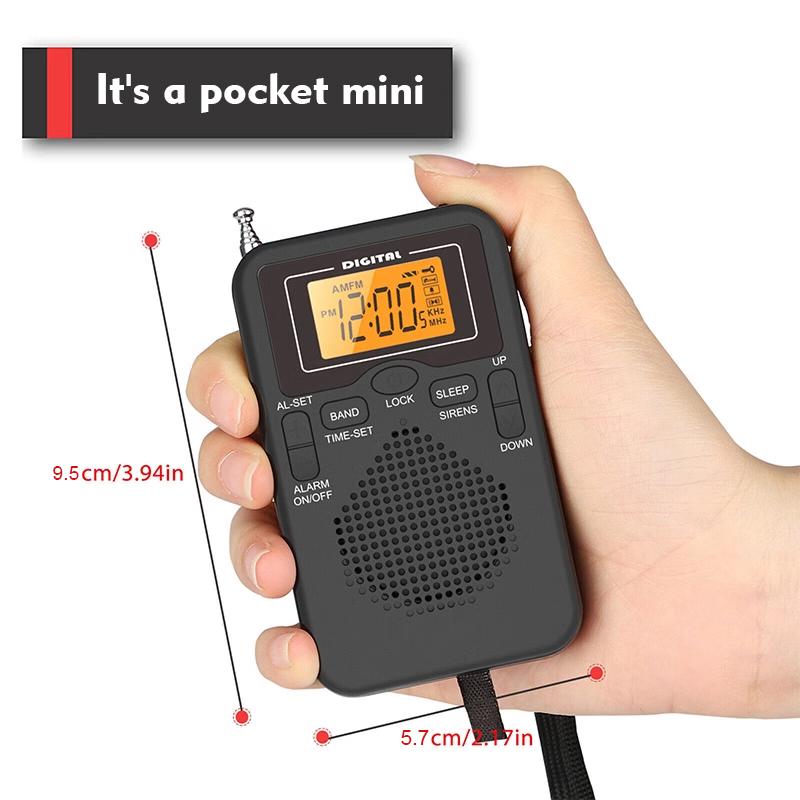 Карманный портативный AM/FM-радиоприемник с хорошим приемом, 2-диапазонное цифровое радио, дисплейный динамик, разъем для наушников, будильник