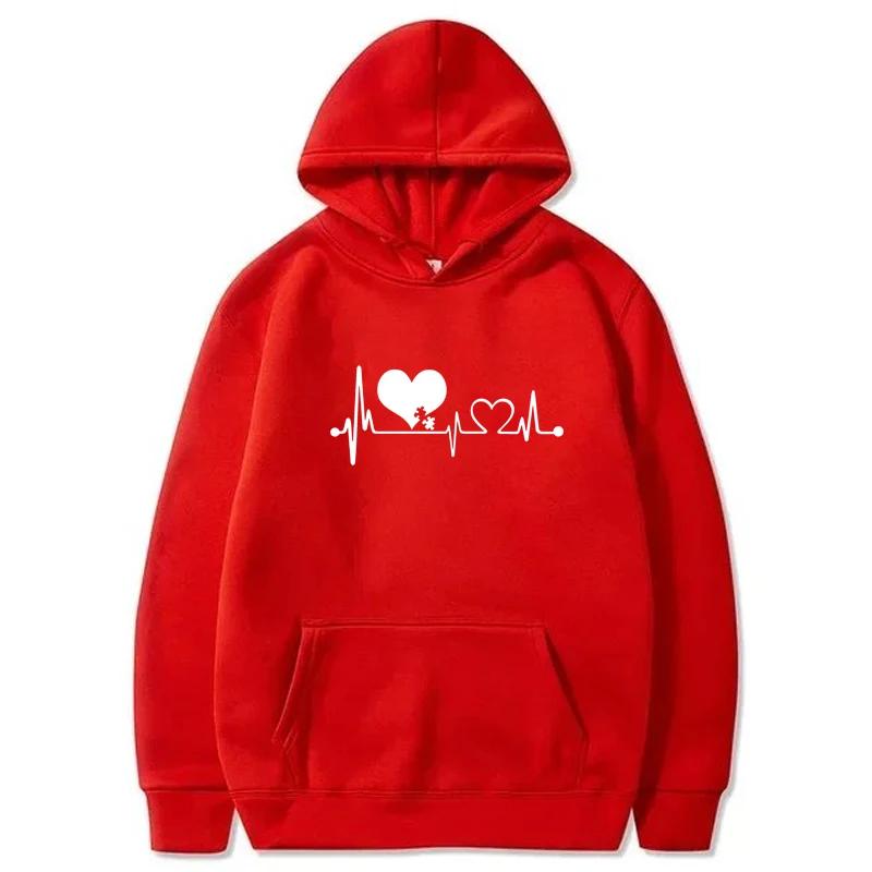 Spring Autumn Men Women Classic Simple Heart Print Hoodie Sweatshirt Casual Long Sleeve Hip Hop Y2K Fleece Pullover Top