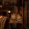 Gift for Readers And Cat Fans Vintage Bookshelf Light with Sleeping on Book Design, Retro Lantern Bookworm Office Accessory Lamp Reading, Decorative