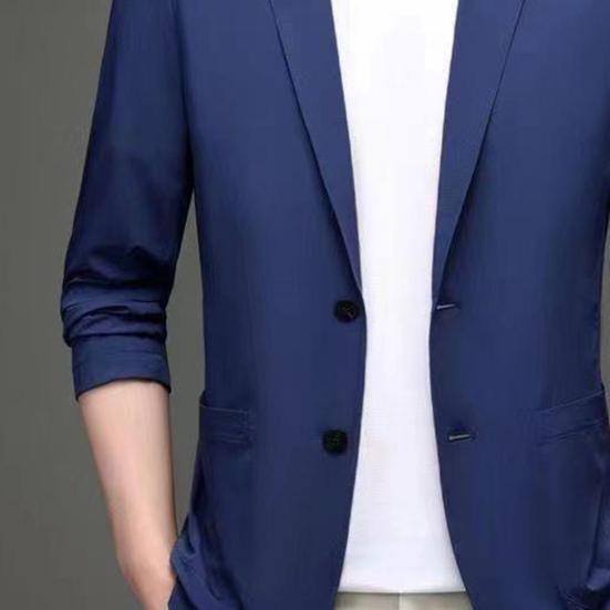 Мужской пиджак с лацканами, длинный рукав, пуговицы, планка, пиджак с карманами, однотонный, солнцезащитный, тонкий, деловая верхняя одежда