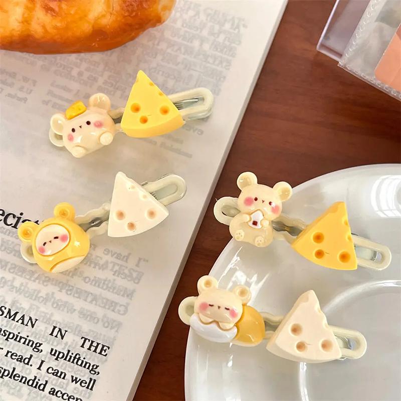 Мультяшная молочно-желтая заколка для волос с сыром и мышкой, женская милая и свежая универсальная челка на лбу для девочек, сломанная заколка для волос, головной убор