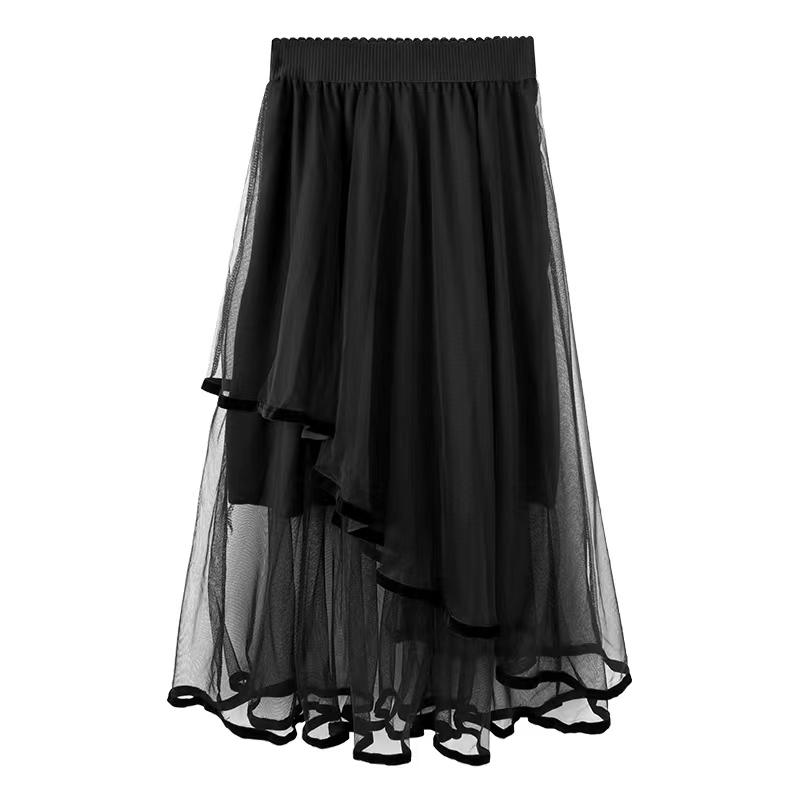 Женские юбки, однотонная корейская асимметричная сетчатая юбка, летние милые уютные свободные юбки, повседневная универсальная юбка с высокой талией