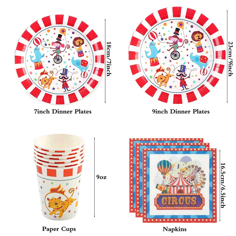 Circus Theme Party Supplies Carnival Animal Paper Plates Cups Tablecloth Balloons Clown Kids Birthday Decor Baby Shower Favors