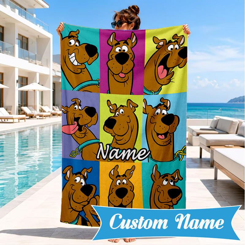 Custom Name Scooby dog Beach Towel, Soft Quick-Dry Beach Towel, Ideal for Pool, Camping, Perfect Travel Essential Gift