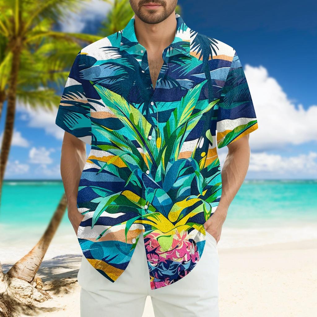 Men's Fashion Loose Hawaiian Printed Short Sleeve Beach Shirt