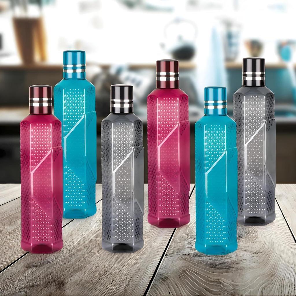 Небьющаяся пластиковая бутылка для воды I Герметичная I Не содержит БФА Пищевой класс Бутылка для воды для холодильника I Идеально подходит для спортзала, 1 литр каждая, Набор из 6 штук, Ассорти