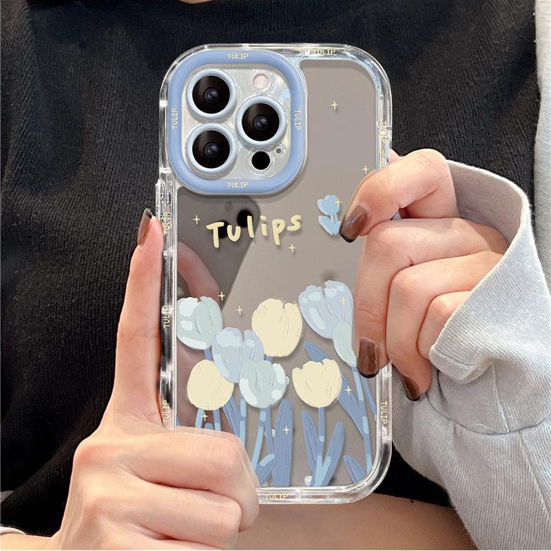 Масляная живопись Тюльпаны Подходит для 16promax Чехол для iPhone Iphone14/13 Прозрачный 12 Зеркальный Xs/15