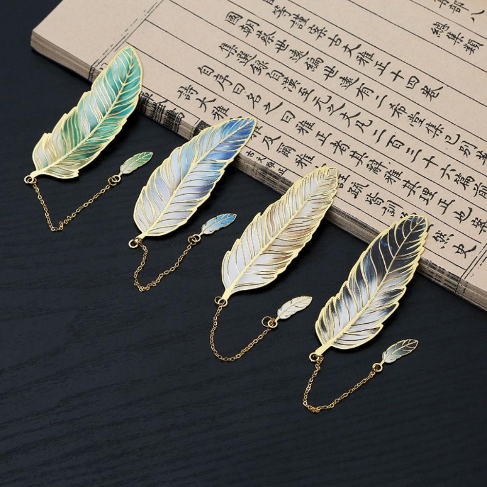 4Pcs Chinese Style Metal Feather Bookmark Vintage Decorative Bookmark  Office Reading