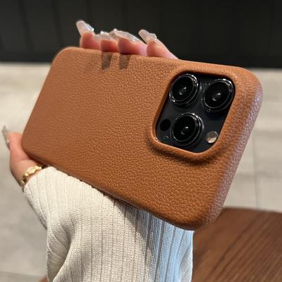 Противоударный чехол из мягкого силикона с текстурой кожи для iPhone 16 15 14 Plus Pro Max 13 12 11, простой бизнес-чехол с узором личи
