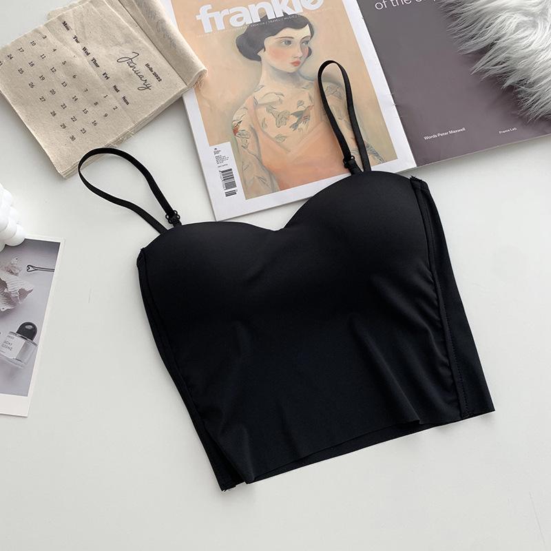 Летняя майка из ледяного шелка с нагрудной подушечкой - Красивый топ-бандо со спинкой