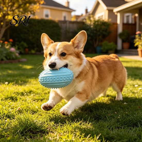 Bite-resistant Toy Dog Teething Toys with Spike Teeth Cleaning Ball Bite-Resistant Rugby Chew Interactive Sound for Small Medium Large Dogs