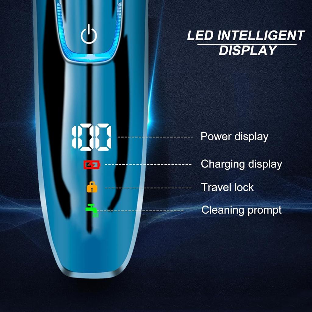 Electric Rotary Close and Fast IPX7 Wet and Dry Fully LED Battery Level Safety Care USB Rechargeable Men's Shaver, 3-Blade Shaver, Shaving,