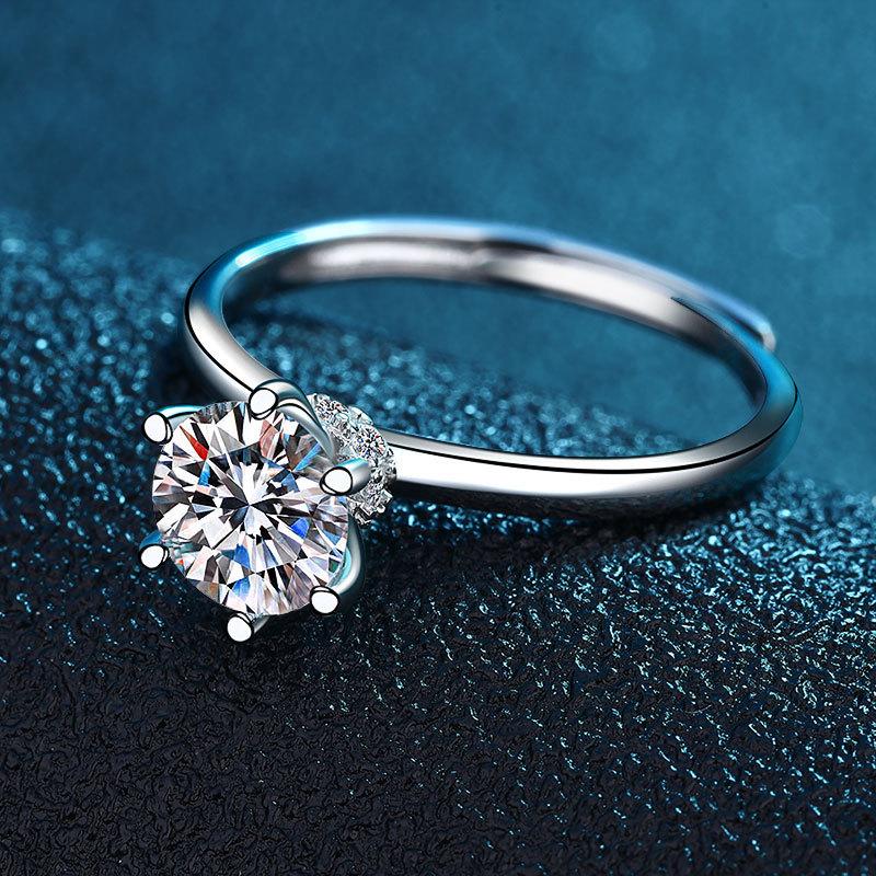 S925 Silver Bouquet Six-Claw Ring Women'S Guochao Waist Diamond Open Ring Personalized Simple Diamond Ring