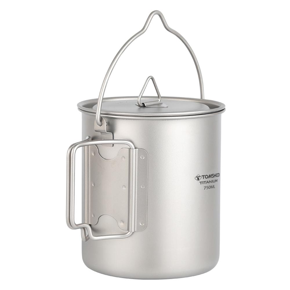 TOMSHOO Титановый горшок 750 мл Сверхлегкий портативный подвесной горшок с крышкой и складными ручками для улицы