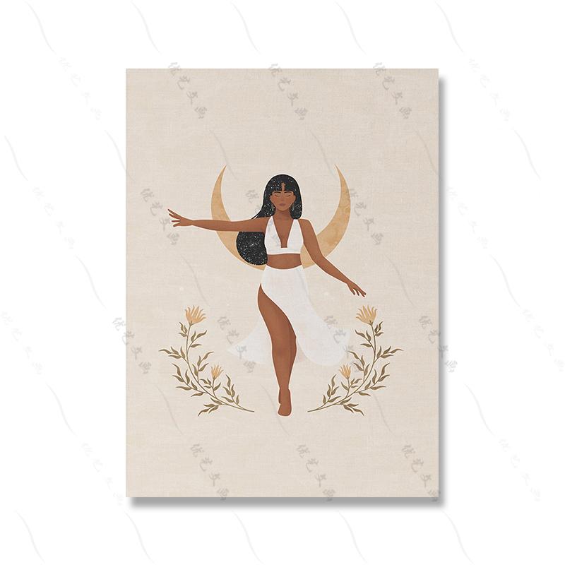 Бохо-земляные тона Полная луна Тропические растения Искусство Печать постера Йога Женщина Ведьма Минималистский женский холст Картина Комната Домашний декор