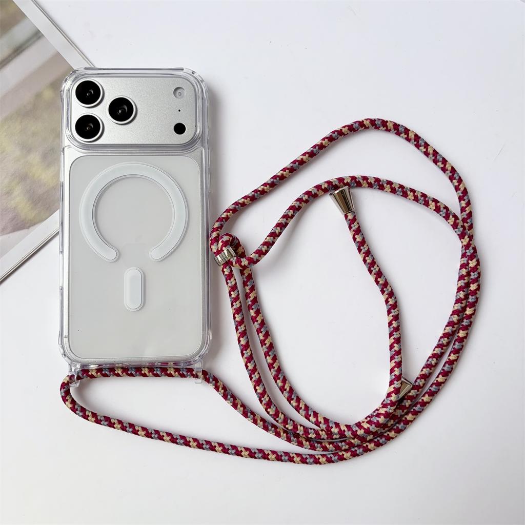 Crossbody Lanyard Clear Magnetic Phone Case for IPhone 17 Air 16 15 Plus 14 13 12 11 Pro Max for Magsafe Acrylic Hard Back Cover