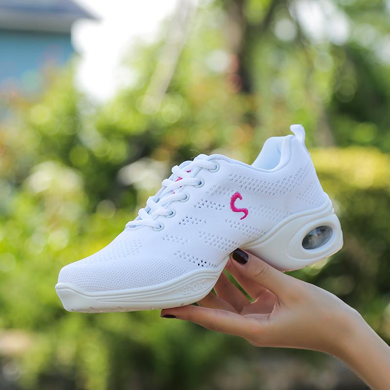 35-41 Туфли для современных танцев для женщин, сетка на мягкой подошве, вязаные, на среднем каблуке, балетные туфли для танцев, повседневная обувь