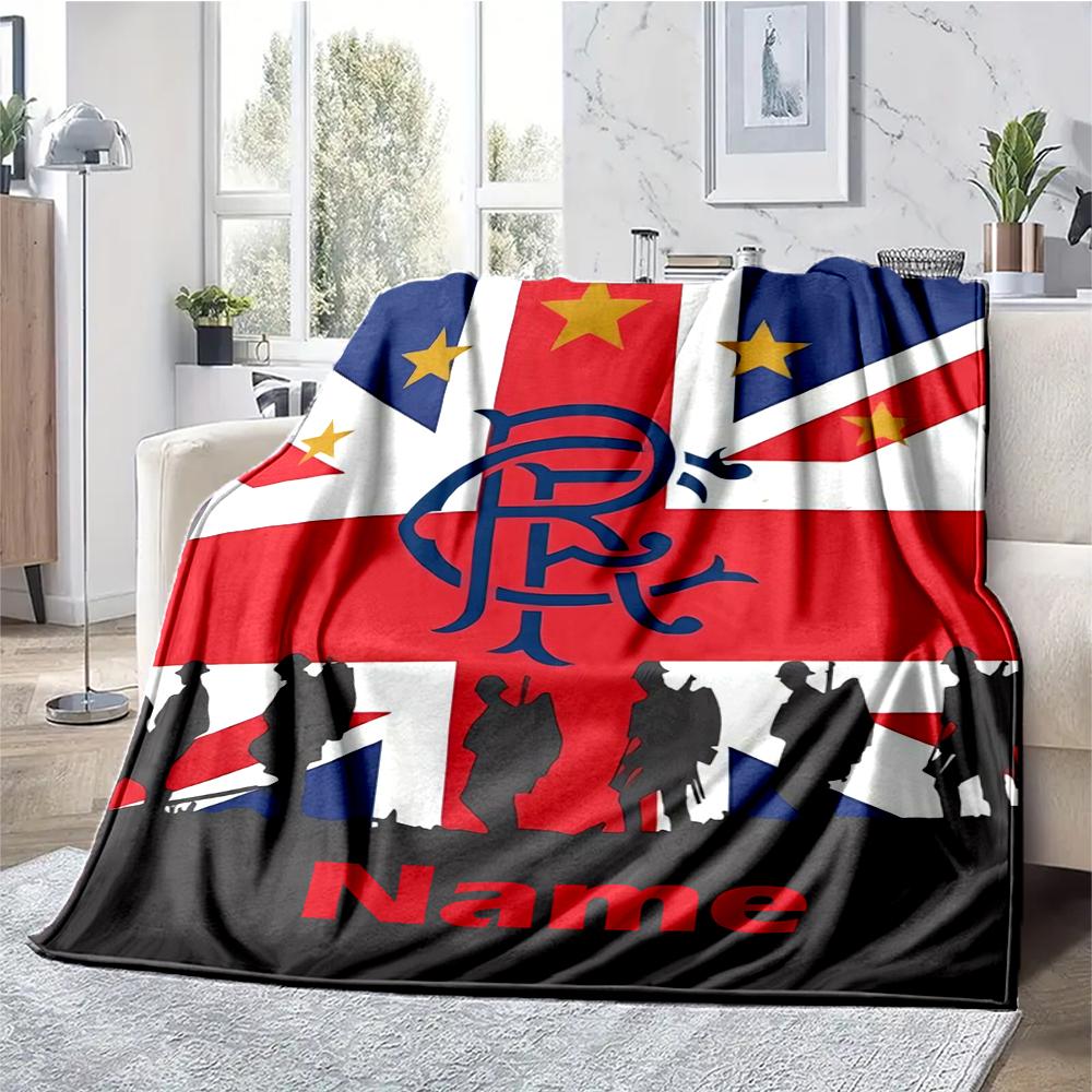 Custom Name Rangers F.C Theme Printed Blanket - Perfect for Couch, Bed, Travel & Outdoor Use | Machine Washable, Cozy & Durable.
