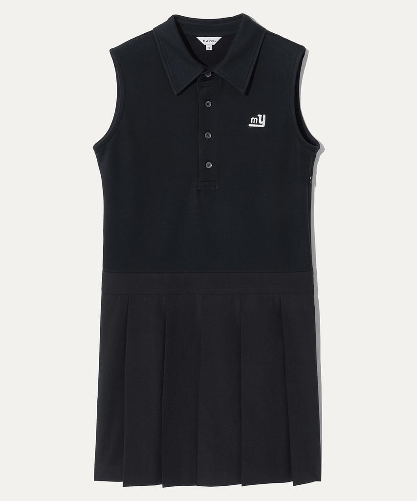 Mayol Logo Embroidered Pleated Dress_Black