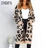 INDFS Women's Fashion Casual Fall Winter Leopard Print Long Sleeve V-Neck Sweaters