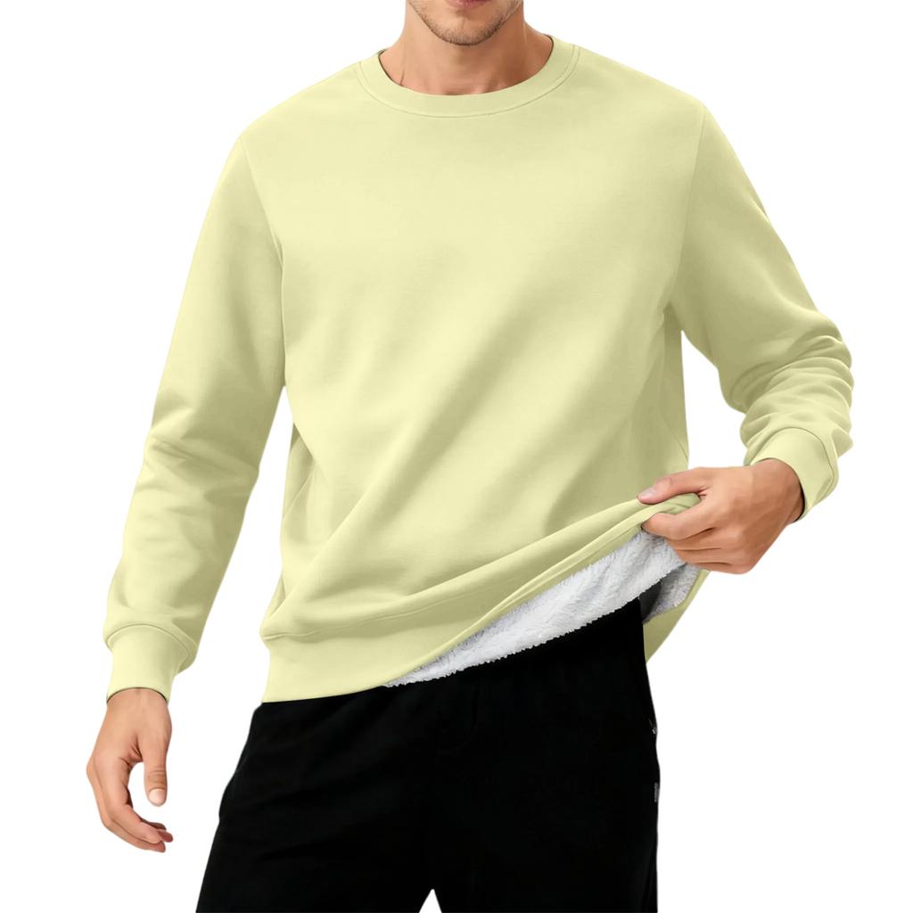 Men's Round Neck Fleece-Lined Thick Solid Color Sweatshirt