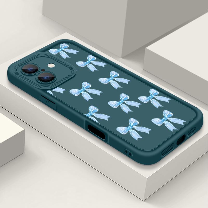 Мягкий чехол с однотонным бантом для iPhone 16 Pro Max 15 Pro 14 13 12 11 XS XR 8 7, матовый силиконовый противоударный чехол для защиты линз из ТПУ