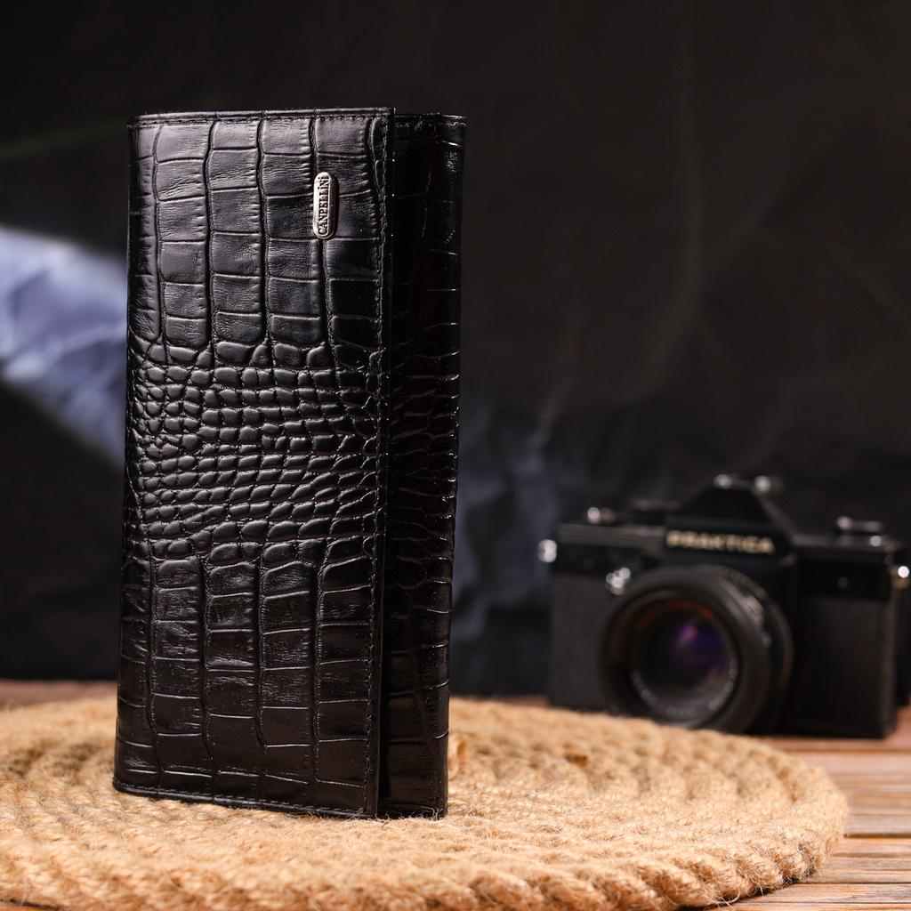 Женский кошелек с монетницей из натуральной фактурной кожи CANPELLINI Wallet 21525 Черный