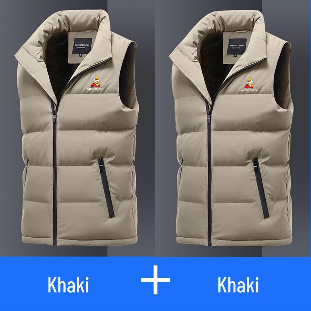 Мужской осенне-зимний пуховый жилет со стойкой – без рукавов, плотный и теплый