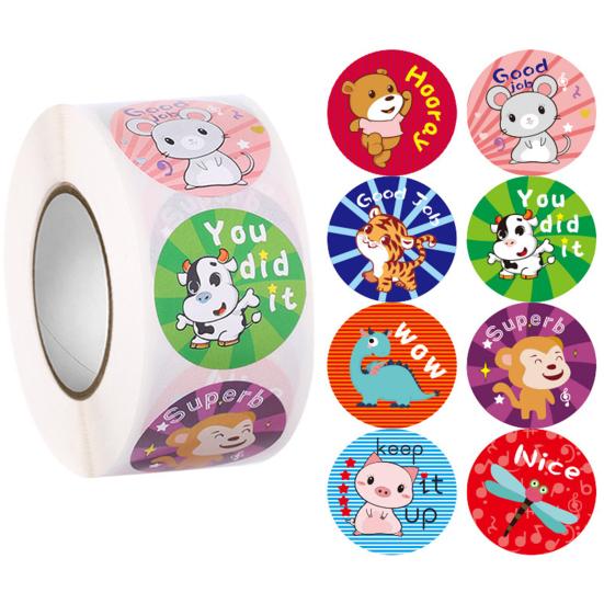 1 Roll Stickers Waterproof Without Residue Exquisite Great Stickiness DIY Eye-catching Cute Cartoon Animals Stickers for Students